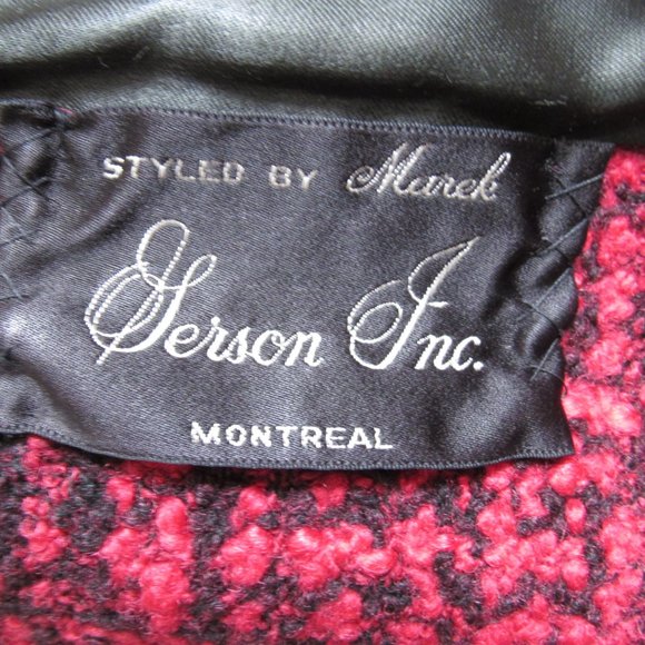 Vintage Red and Black Wool Tweed Coat with Beaver Collar - Picture 6 of 8